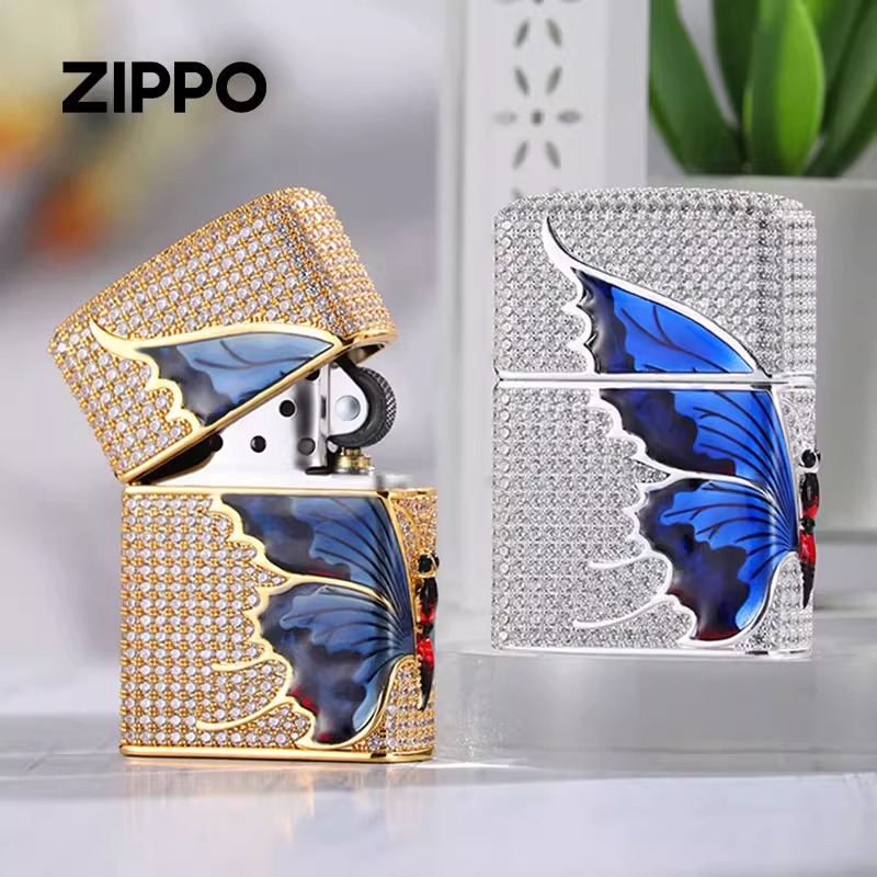 ZIPPO/之宝520礼物满钻蓝色蝴蝶守护之翼防风打火机适合送礼DYF1