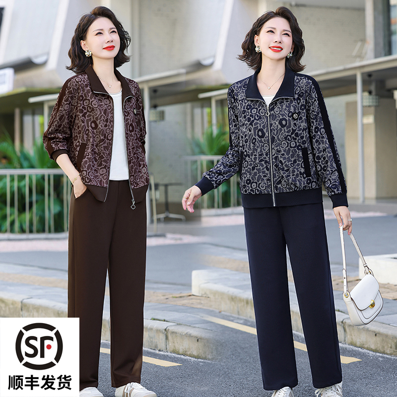 印花运动服套装女春秋2025新款时尚宽松洋气大码跑步服休闲两件套