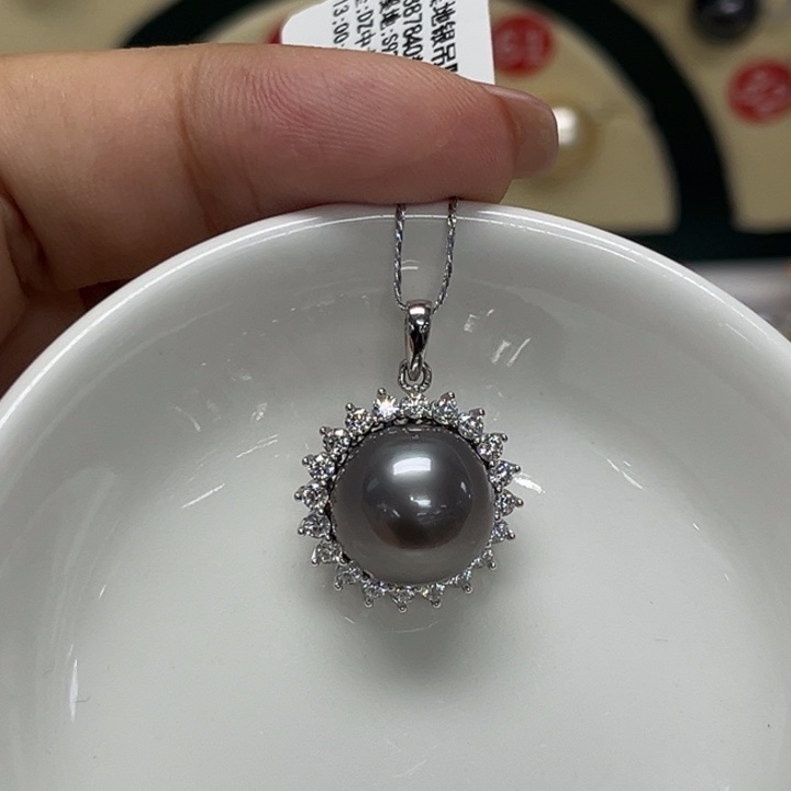 银S925镶嵌颈饰海水珍珠大溪地12-13mm16号