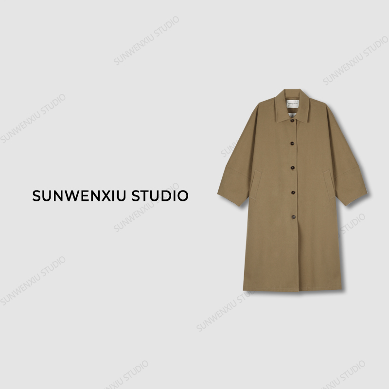 swx studio3店 ”晚秋“重磅进口亚麻棉混纺砂洗肌理极简清冷感风衣