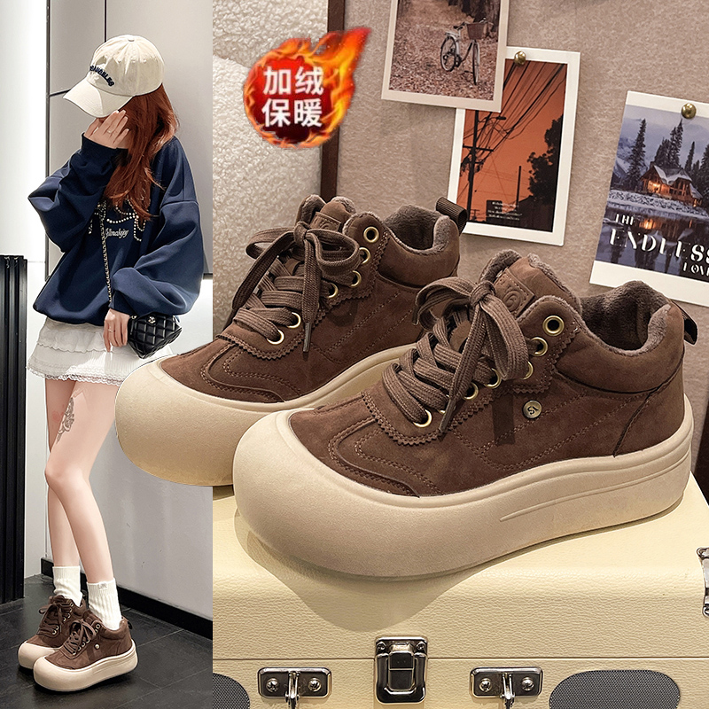 爆款高帮鞋大棉二棉冬季厚底小板鞋2025百搭休闲加绒高帮女鞋