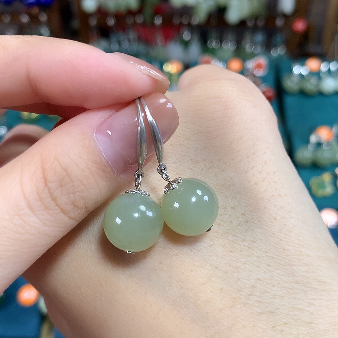 和田玉银S925镶嵌耳饰卡12mm左右