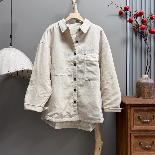 555亚麻夹棉大口袋百搭衬衫（衣长71-76胸围130）