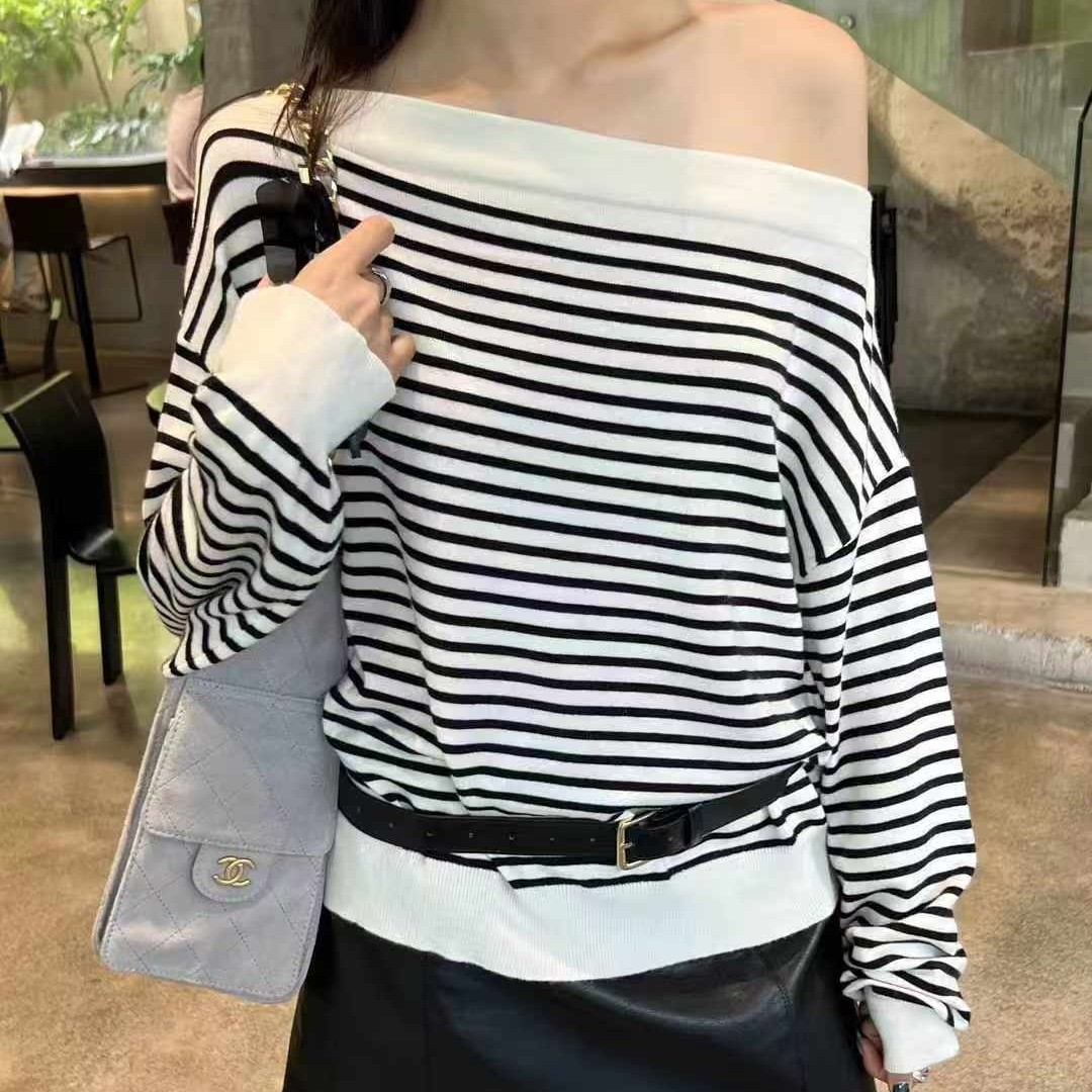 长袖树脂固色条纹针织女毛针织衫韩版宽松休闲毛衣