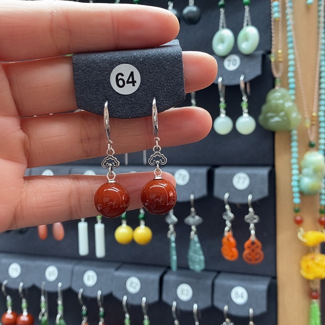 水***月玛瑙/玉髓银S925镶嵌耳坠