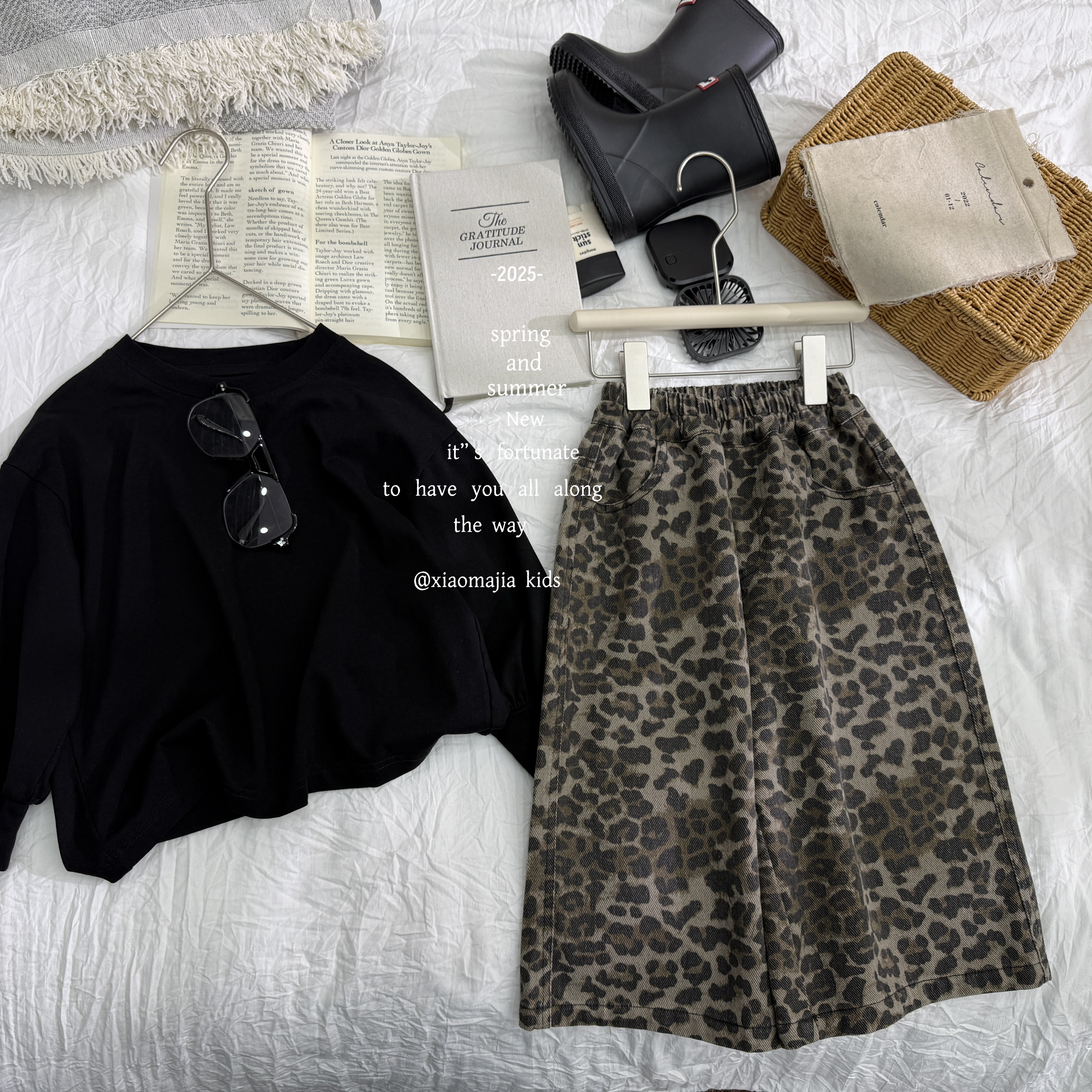 现货-小马家2025秋款儿童豹纹牛仔裤K-6320阔腿裤百搭男女童裤子