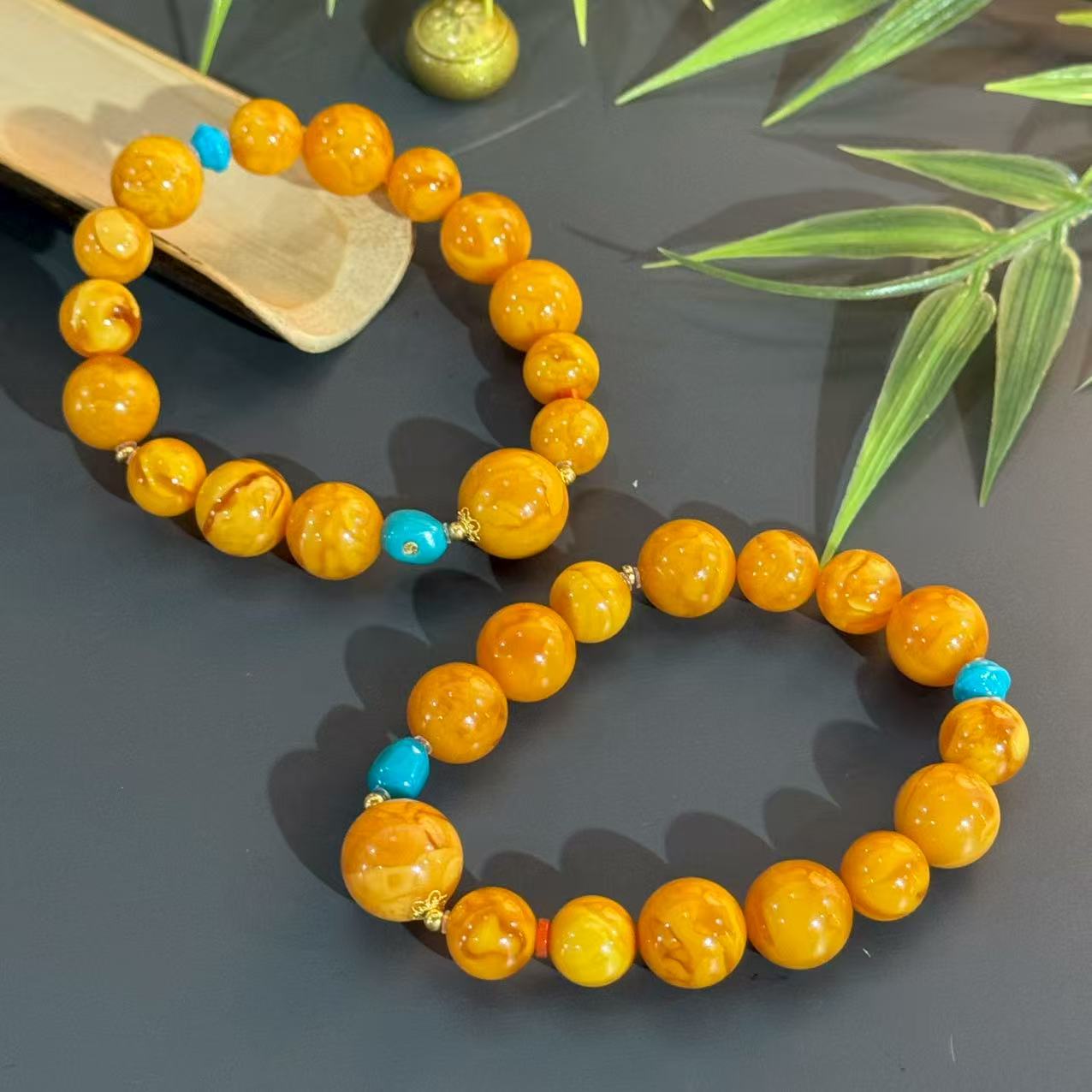 【景旺-丽丽专属】12mm+18K金老蜡妖花手串＠多样性只发其中一件