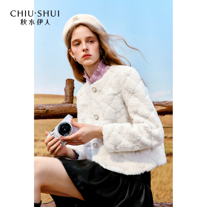【小余专属】秋水伊人贵气小香风圆领仿皮草上衣冬季新款女皮