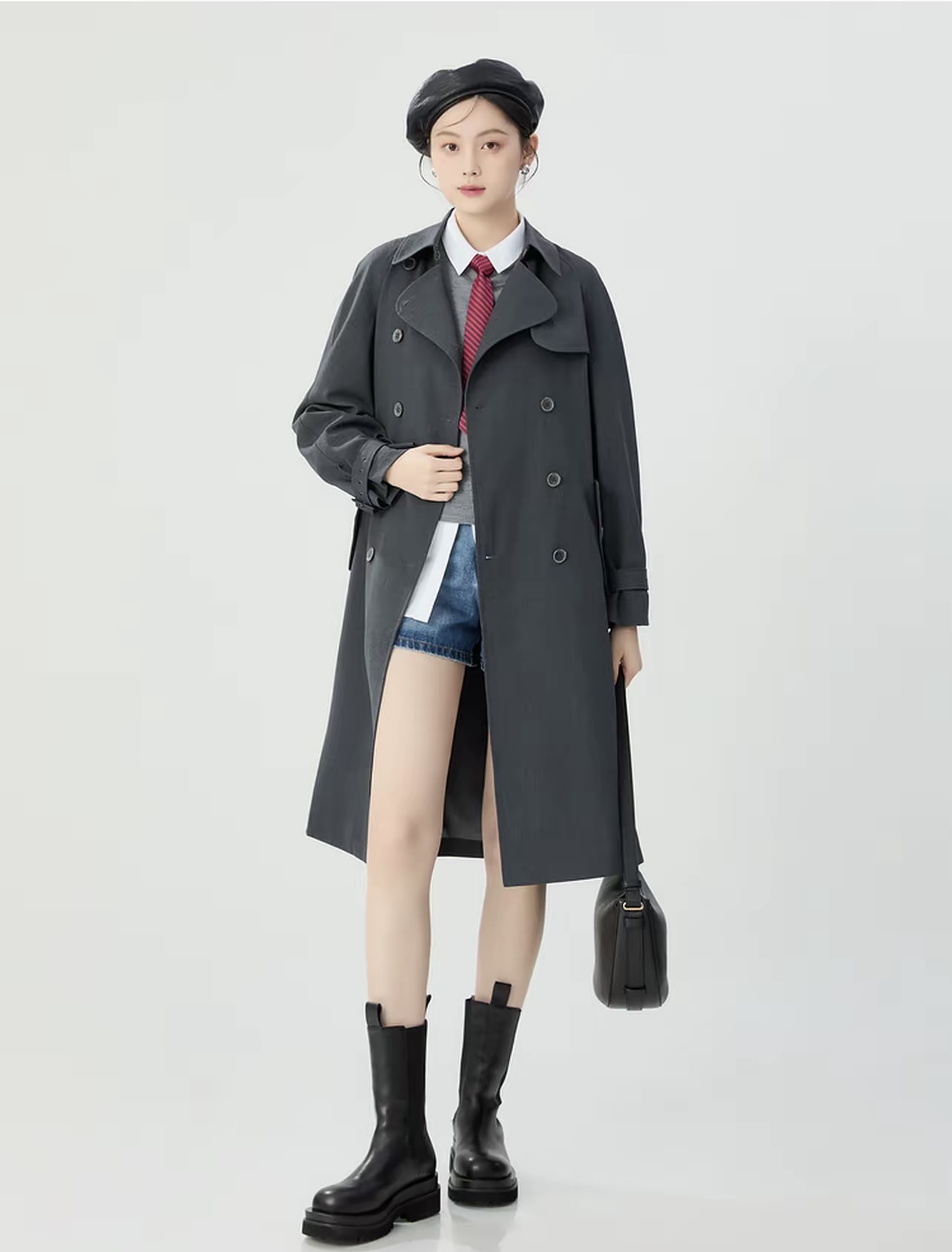 哥家女装秋冬新款爆款经典百搭高级洋气廓形翻领长款风衣1400164