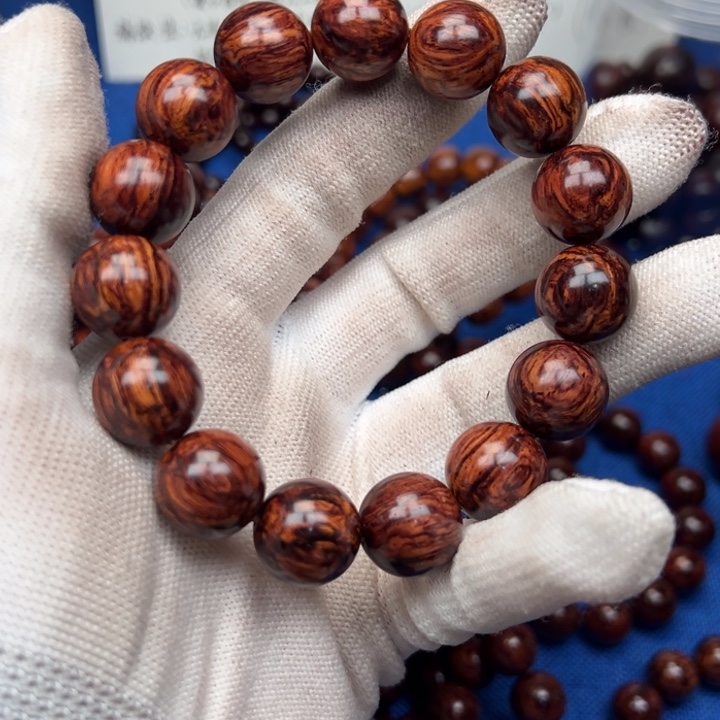 居***然花梨木类红降15圆珠黑金满油单圈