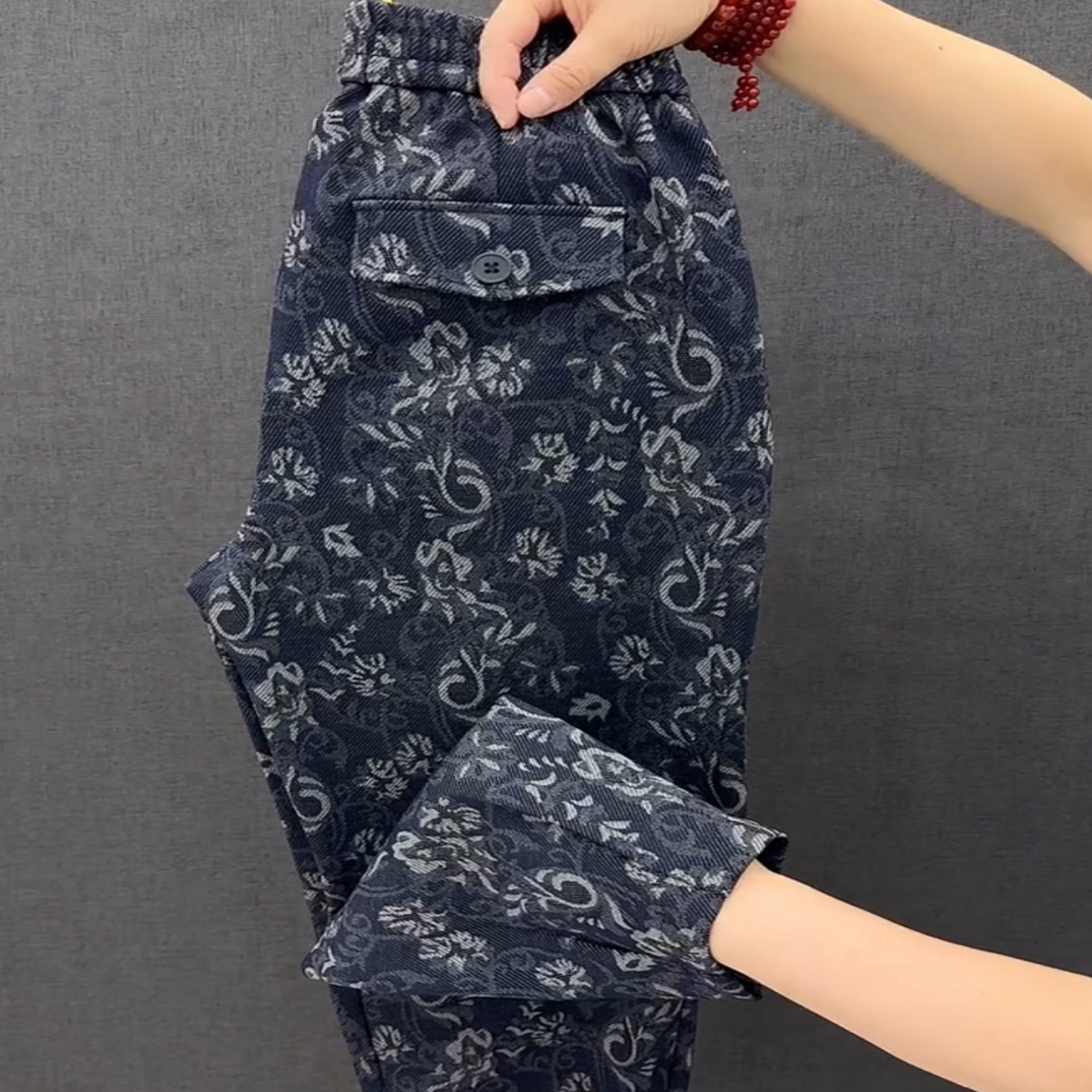 9073早秋新款时尚洋气休闲裤印花裤女松紧腰百搭遮肉显瘦哈伦裤