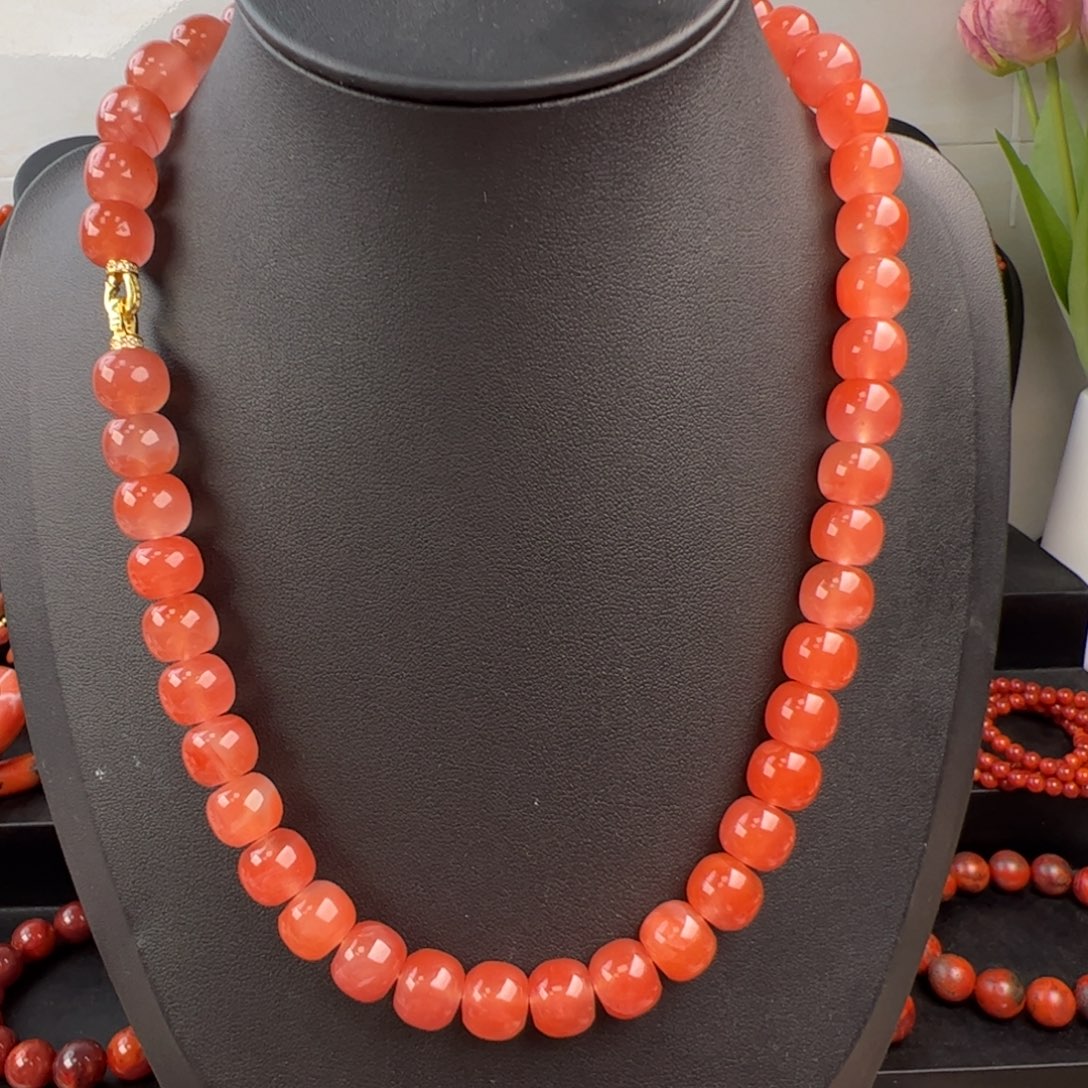 南红玛瑙银S925镶嵌（保山冰粉老型项链10-11mm