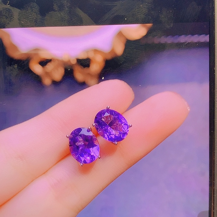 紫晶耳饰银S925镶嵌耳饰