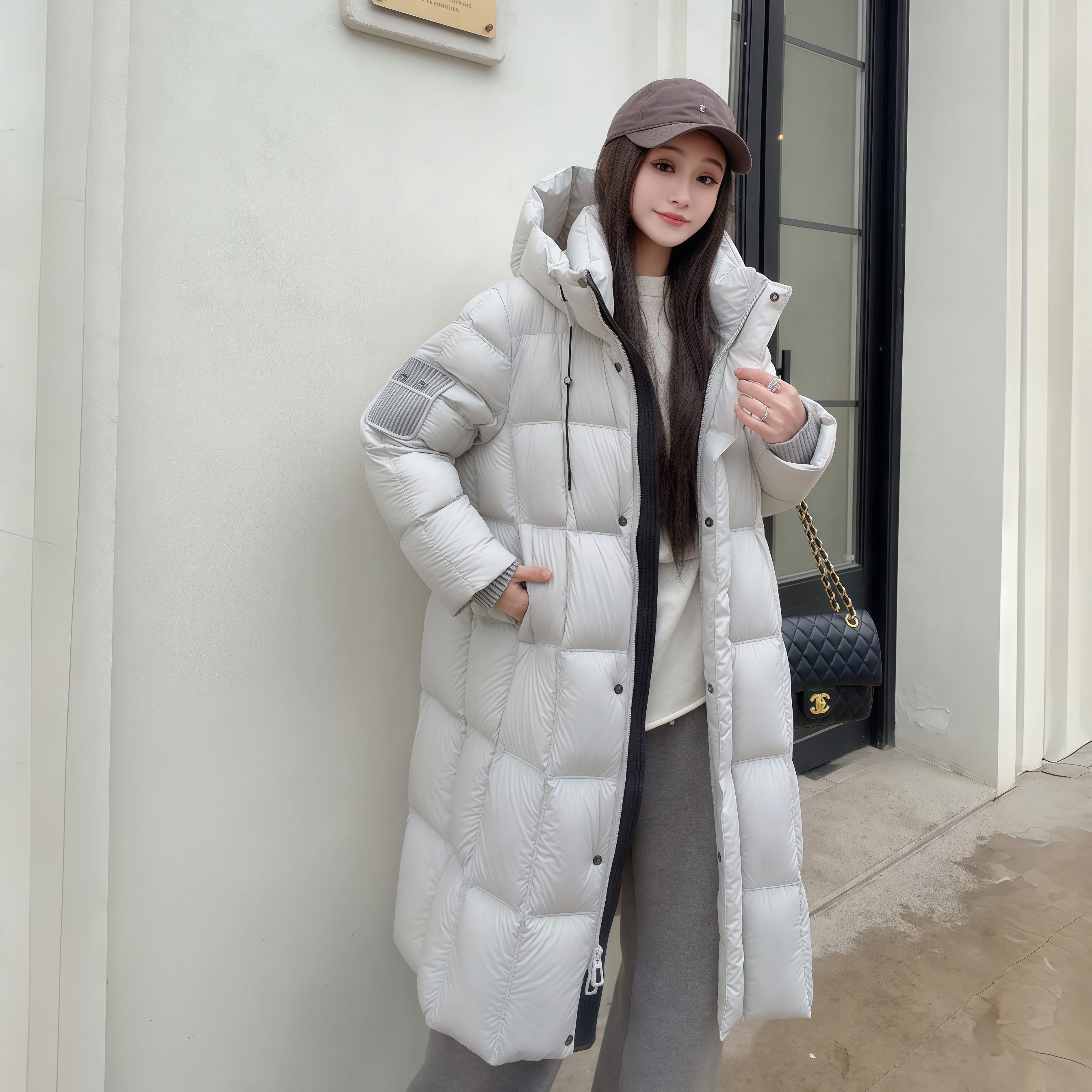 【丽公主专属】莫兰德 冬鹅绒时尚保暖百搭连帽长款加厚羽绒服 5169