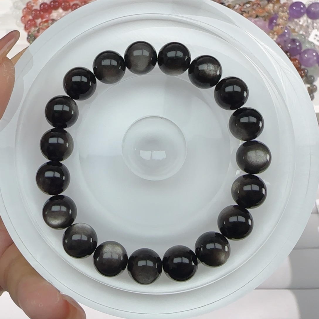 未镶嵌手串水晶005银眼黑曜石10m+