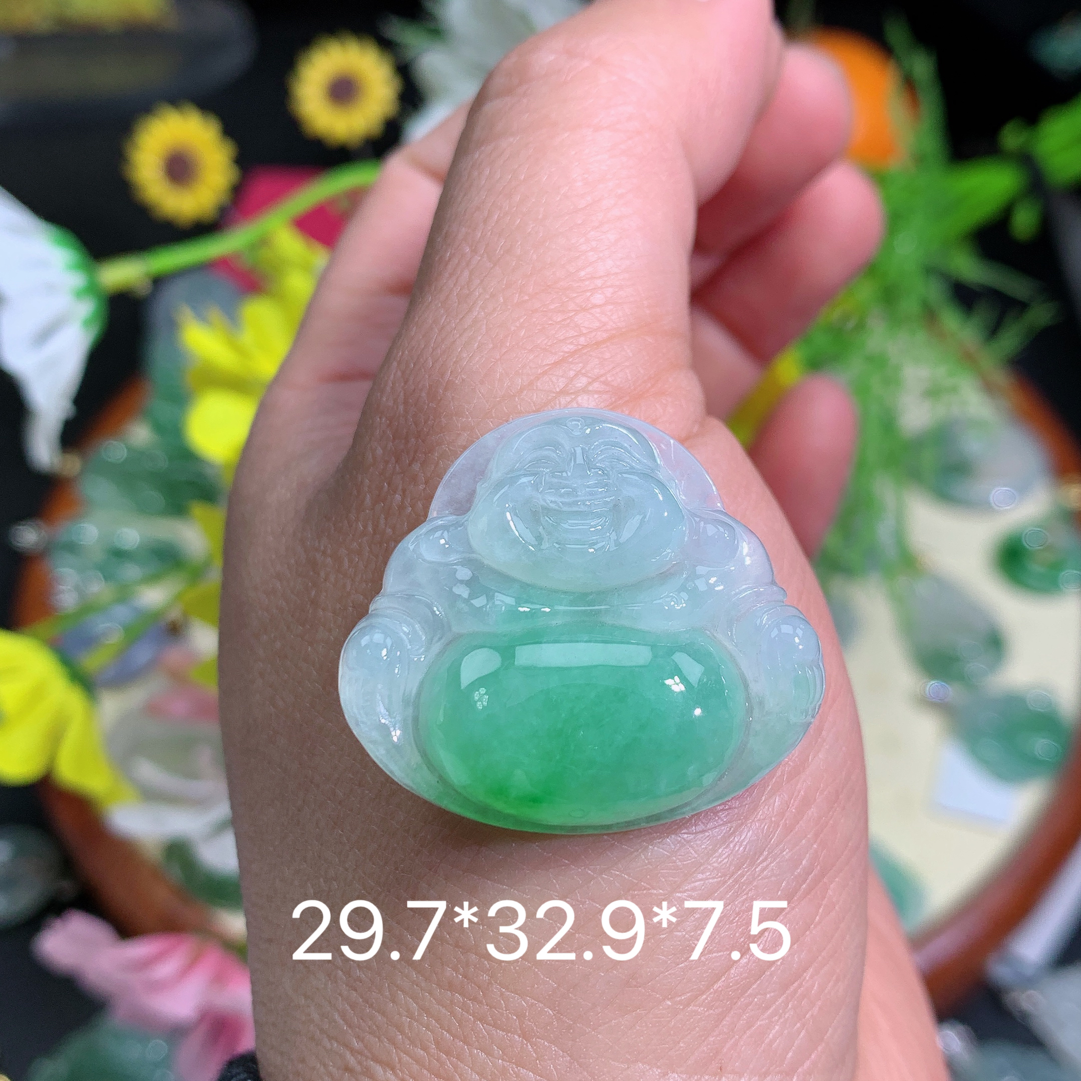 缅甸翡翠A货冰种飘绿佛公梅吊坠挂件水润百搭精冰气气质妈妈精美