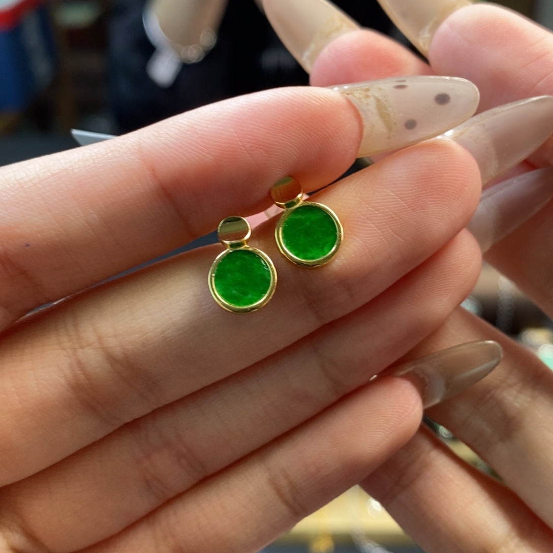 翡翠银S925镶嵌耳饰15341