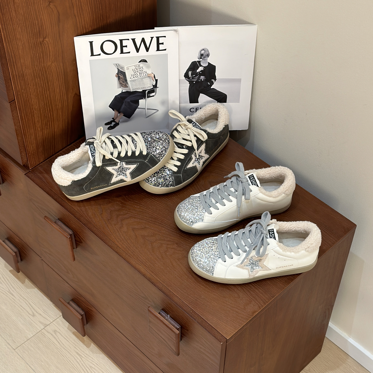 真皮水钻星星板鞋女2025冬季新款加绒保暖休闲百搭软底毛毛小白鞋