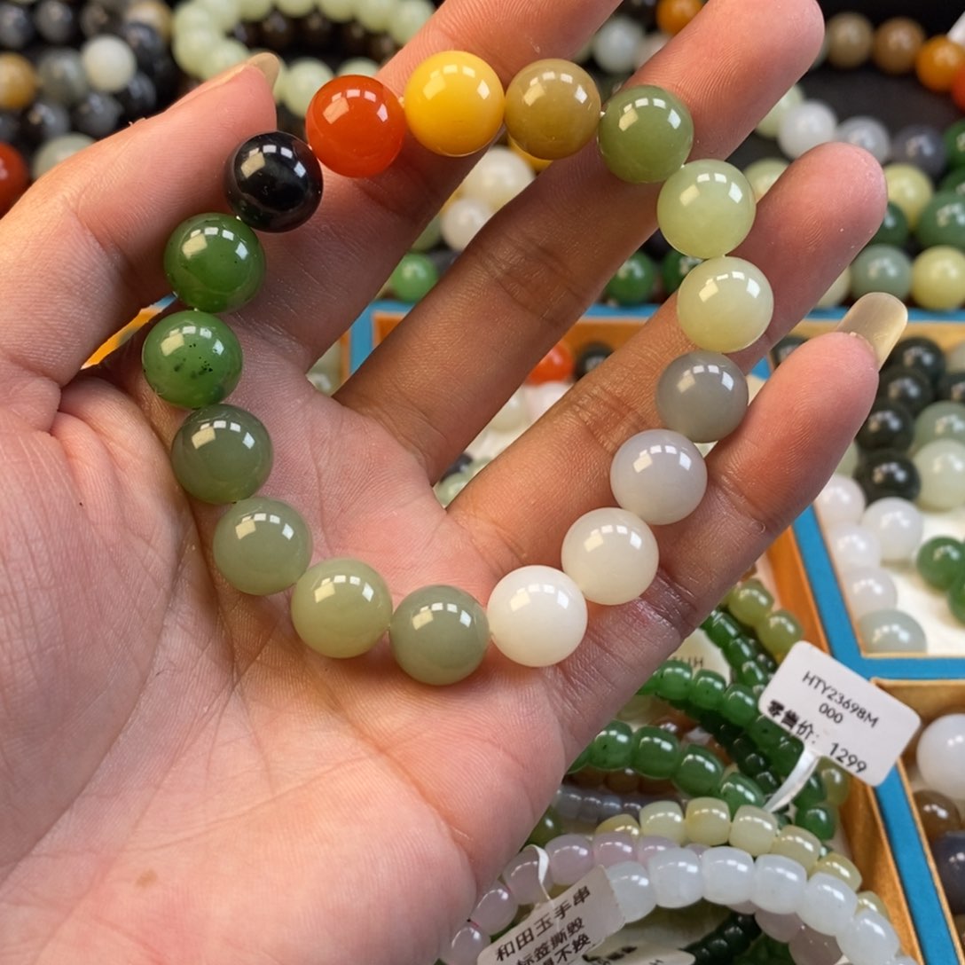 和田玉手串未镶嵌卡12多宝