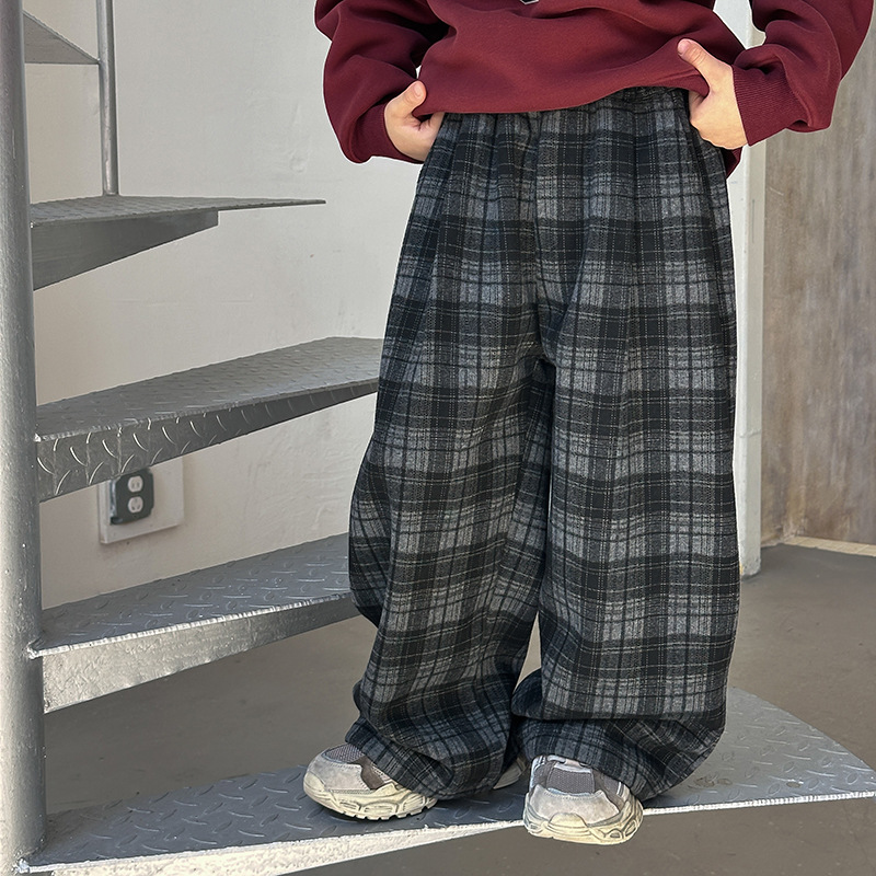【依妈家】上新儿童冬加厚加绒保暖格子裤男童冬25H136