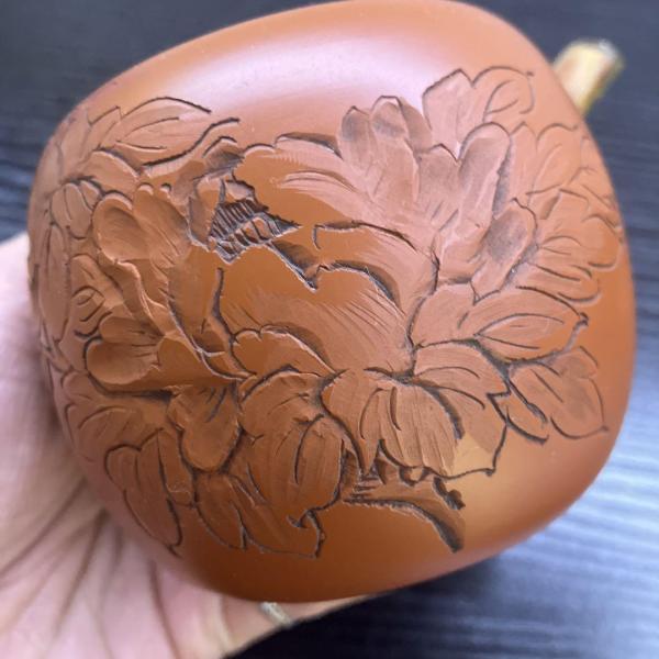 原矿紫砂高温柴烧刻绘莲花荷花手工主人杯