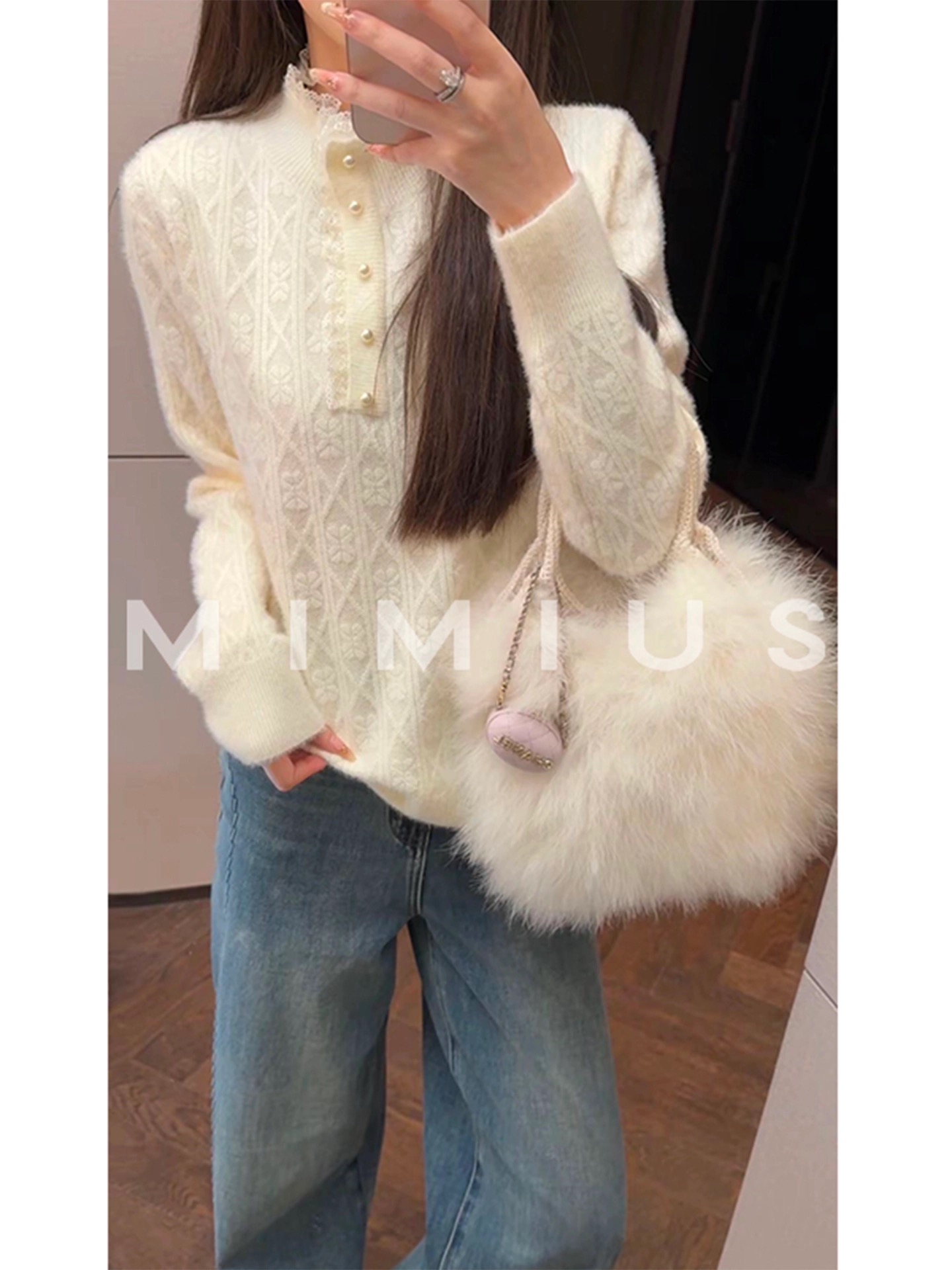 2025冬季新款设计感钩花蕾丝拼接半高领温柔风针织衫