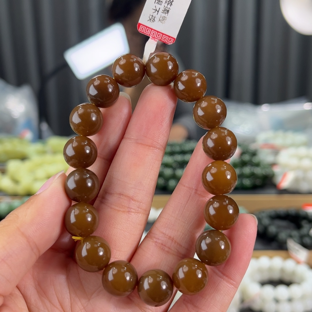 手串未镶嵌和田玉新疆且末金山红糖卡12圆珠