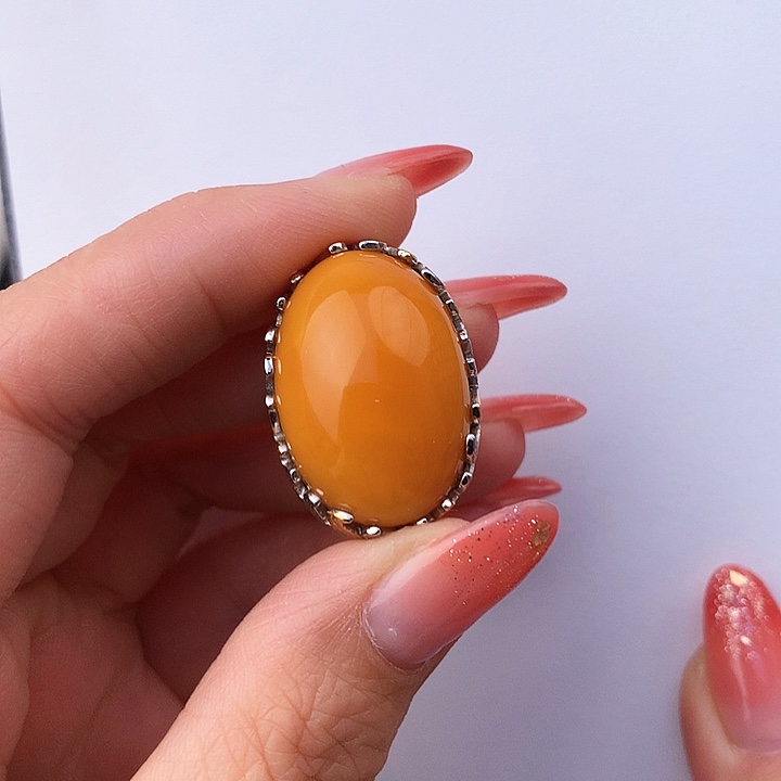 蜜蜡戒指银S925镶嵌戒指