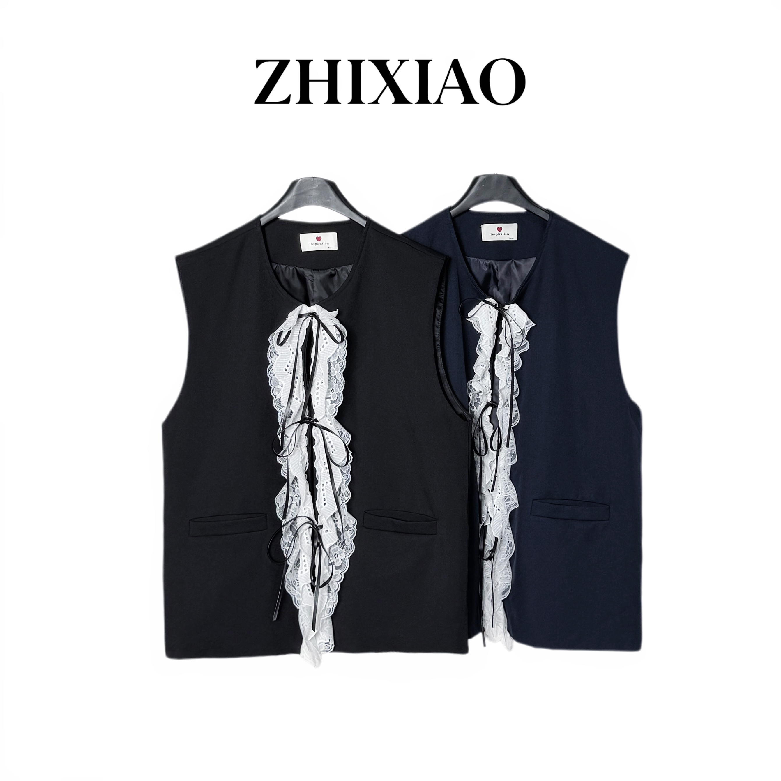 【ZHIXIAO】夏季新款：系带蕾丝边无袖外套8030