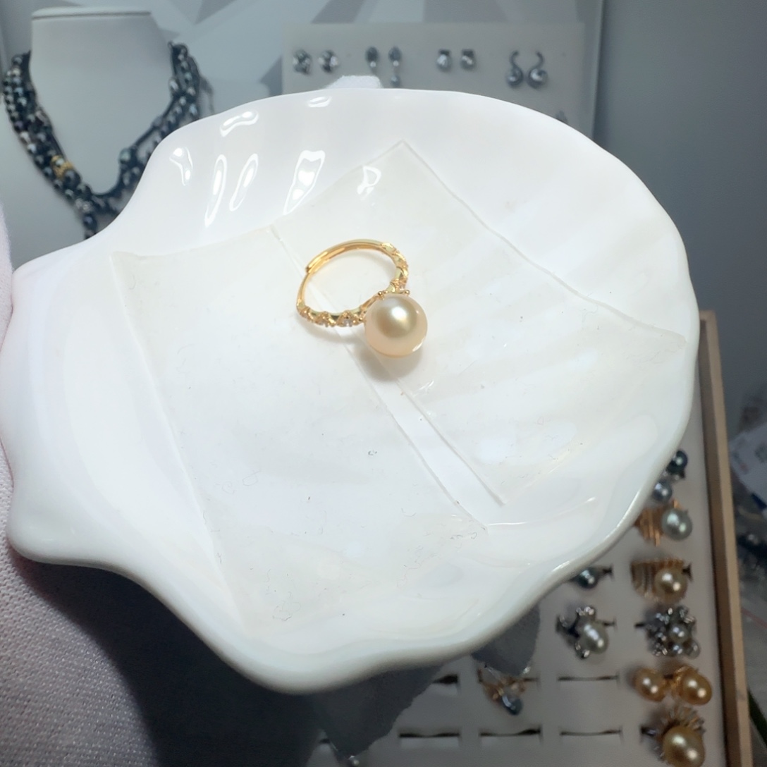 藏***无戒圈海水珍珠银S925镶嵌