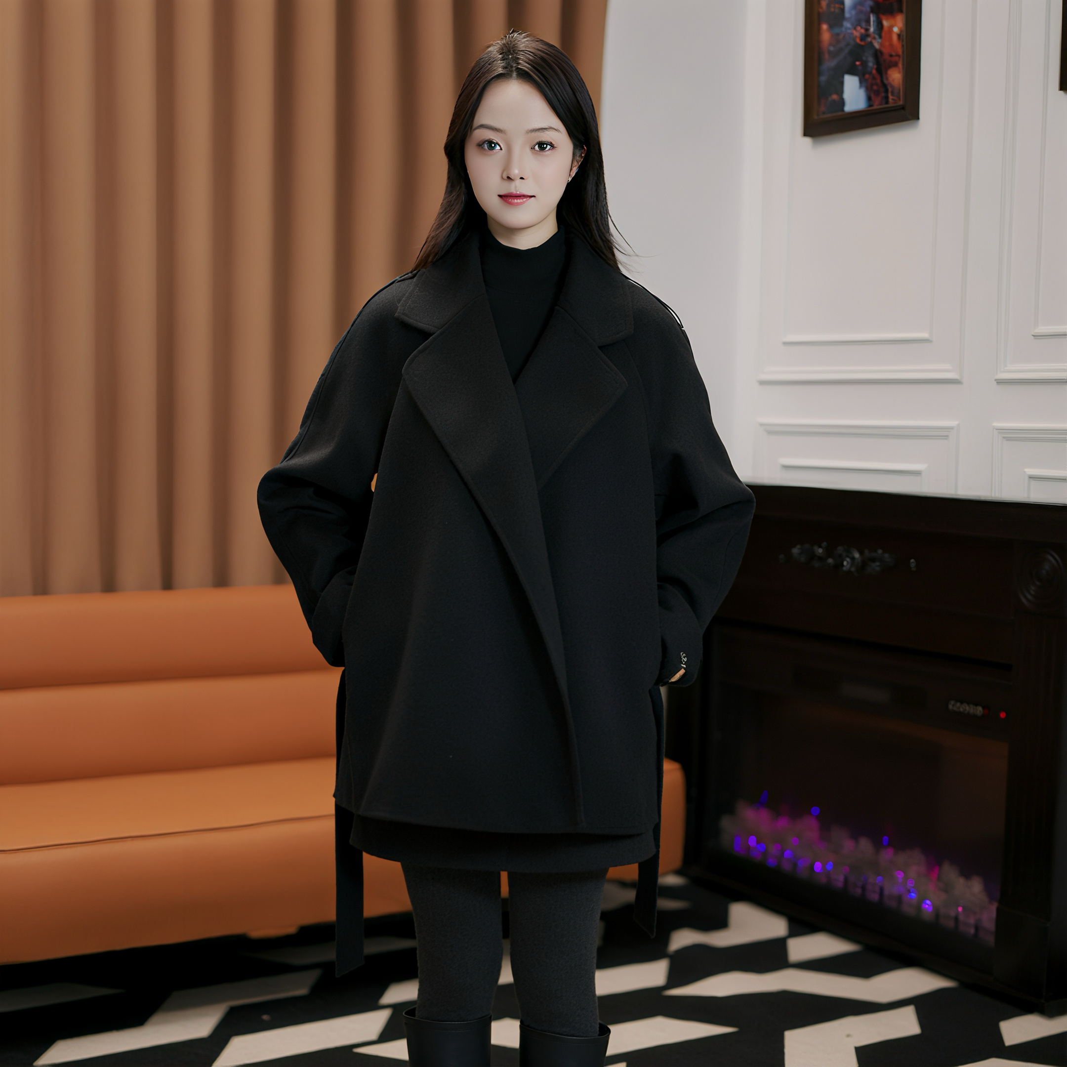 秋冬新款双面绒大衣小个子短款显高25年女款流行外套秋冬气质