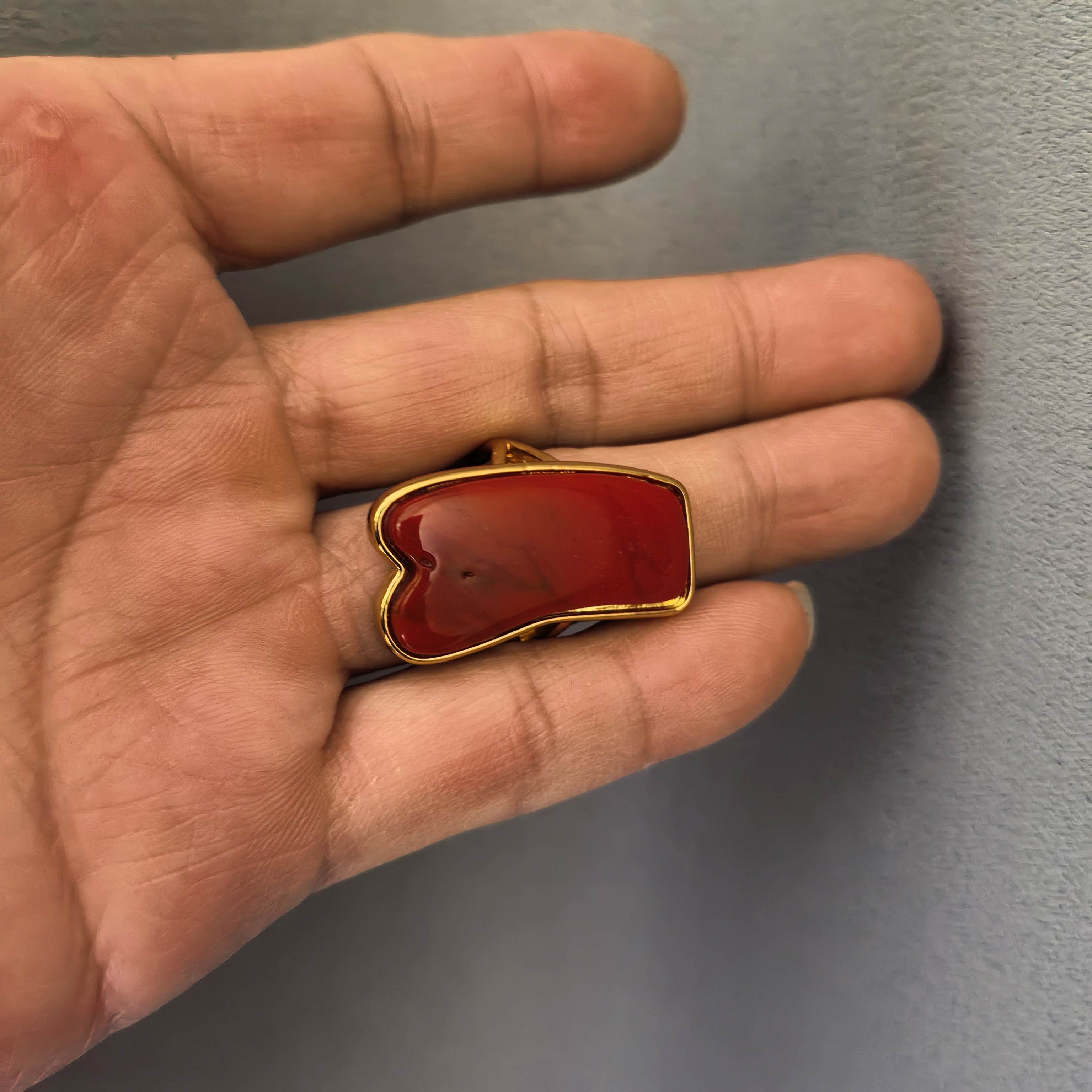 黄铜亚克力戒指 气质新款百搭首饰红色复古风大小可调