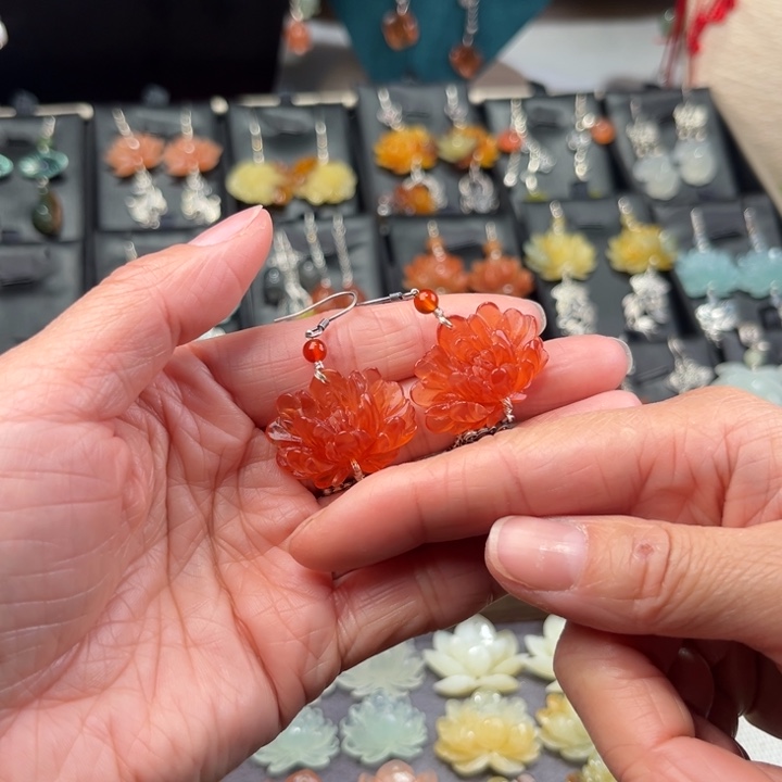 蛇纹石玉耳饰银S925镶嵌从***.