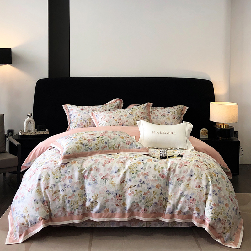 田园花卉被罩四件碎花被套高级感印花床上用品轻奢单人加厚磨毛