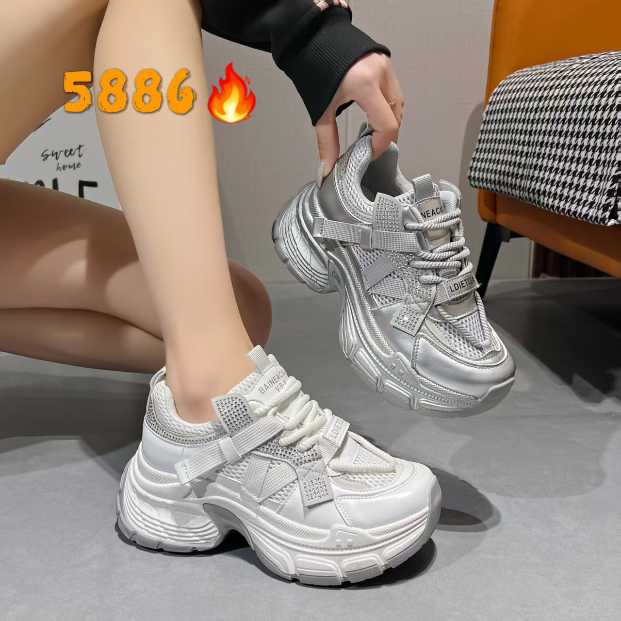 5886夏季新款女鞋满天星烫钻老爹鞋休闲时尚