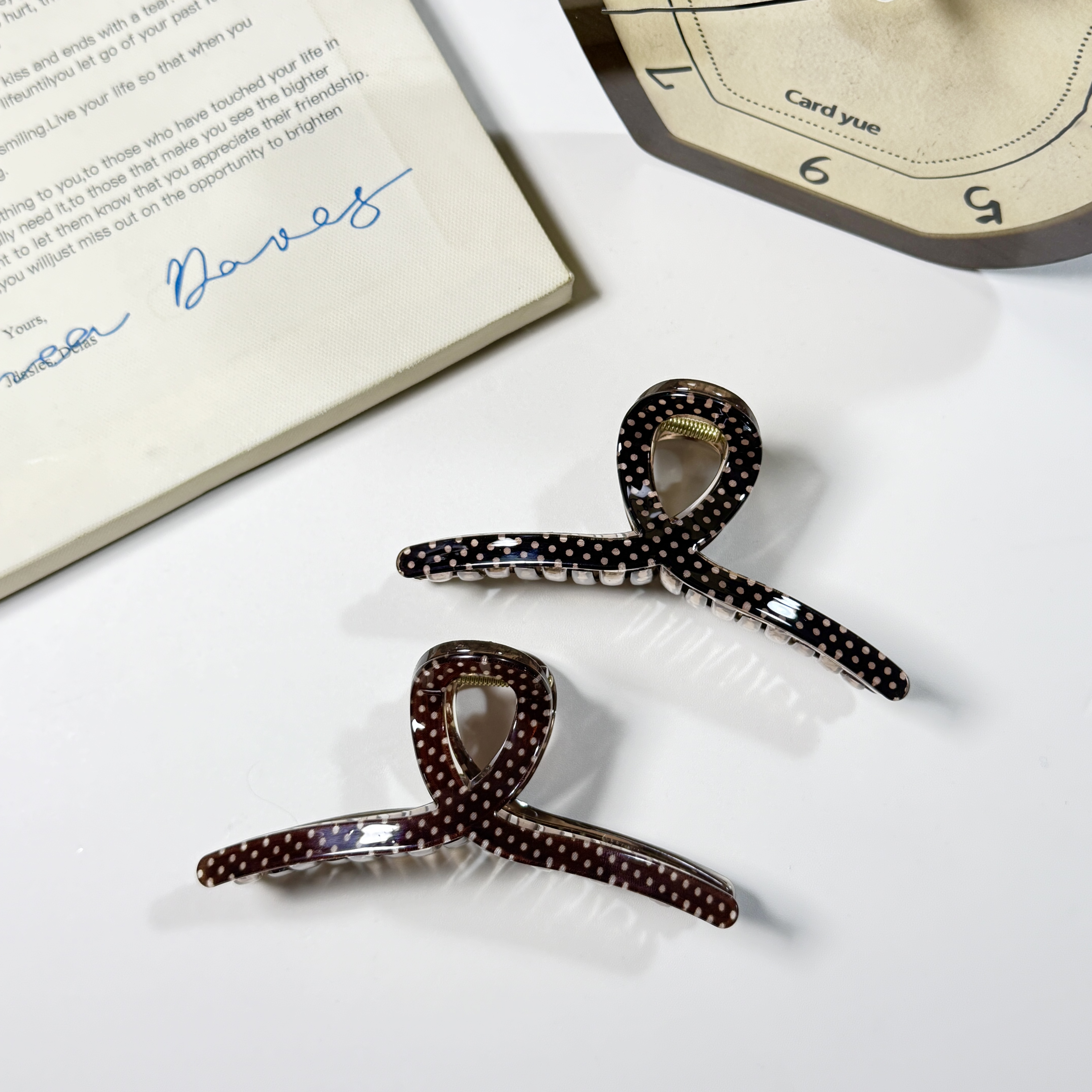 2025秋冬新款波点飘带抓夹原创设计简约百搭发饰后脑勺盘发发夹