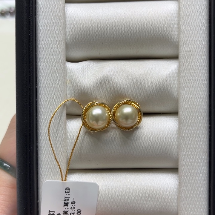 银S925镶嵌耳饰海水珍珠8-9mm 77号