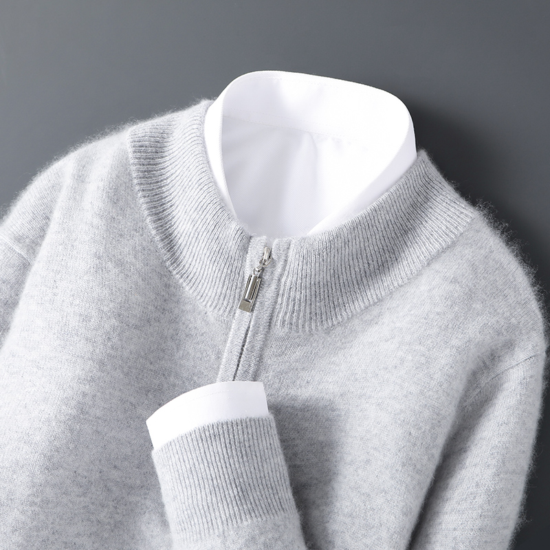 厚款男士针织衫秋冬季新款12针经典拉链半高领羊毛衫