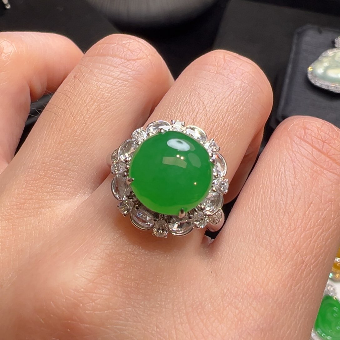 翡翠戒指18K金镶嵌48小时鉴赏期超时不退不换