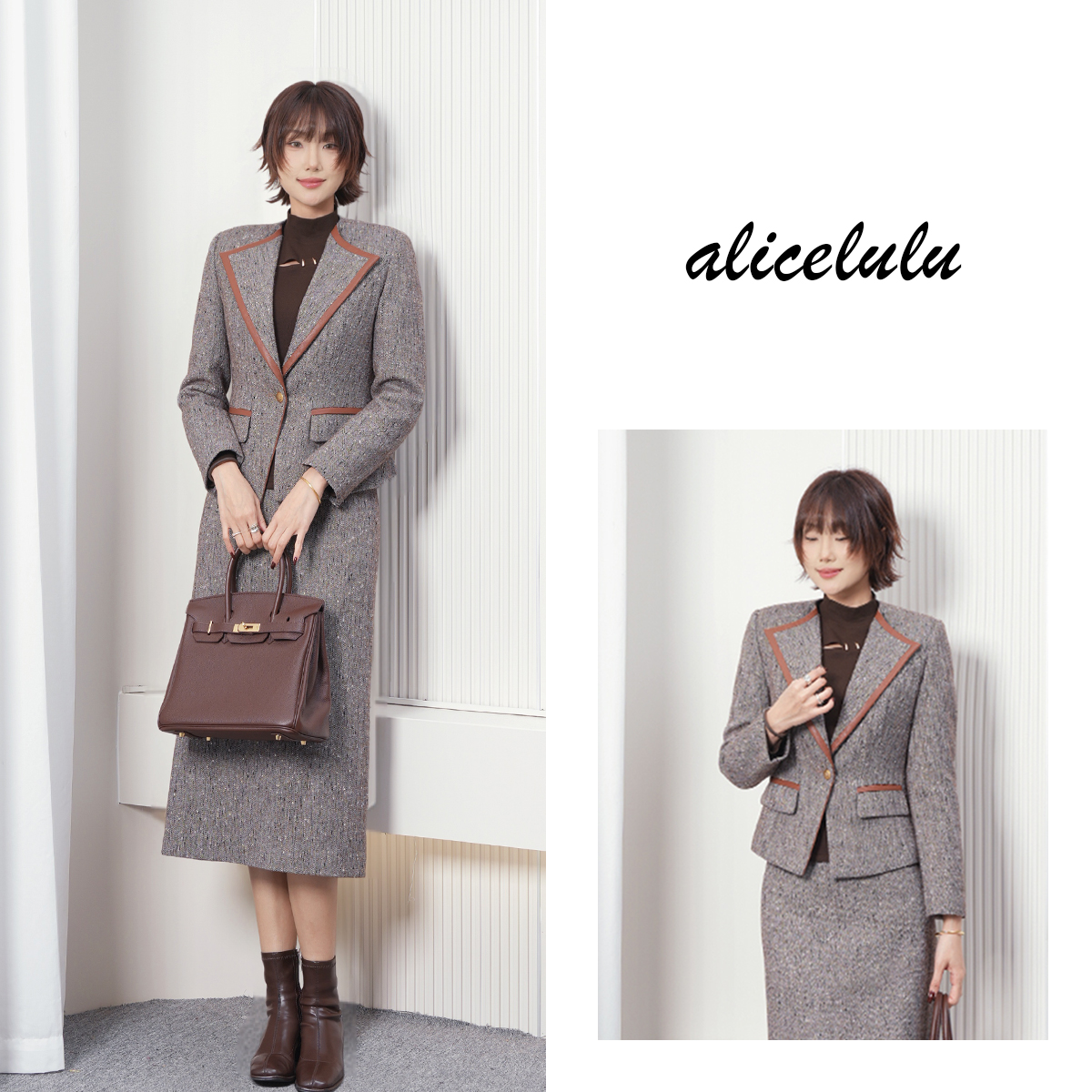 alicelulu伦敦物语.翻领一粒扣外套+半身裙时尚套装S2145487L