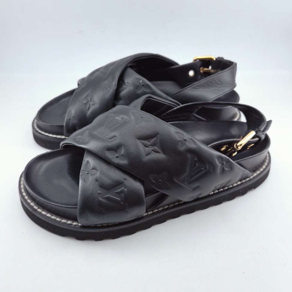 95新 LouisVuitton/路易威登 35码/黑色绑带印花凉鞋