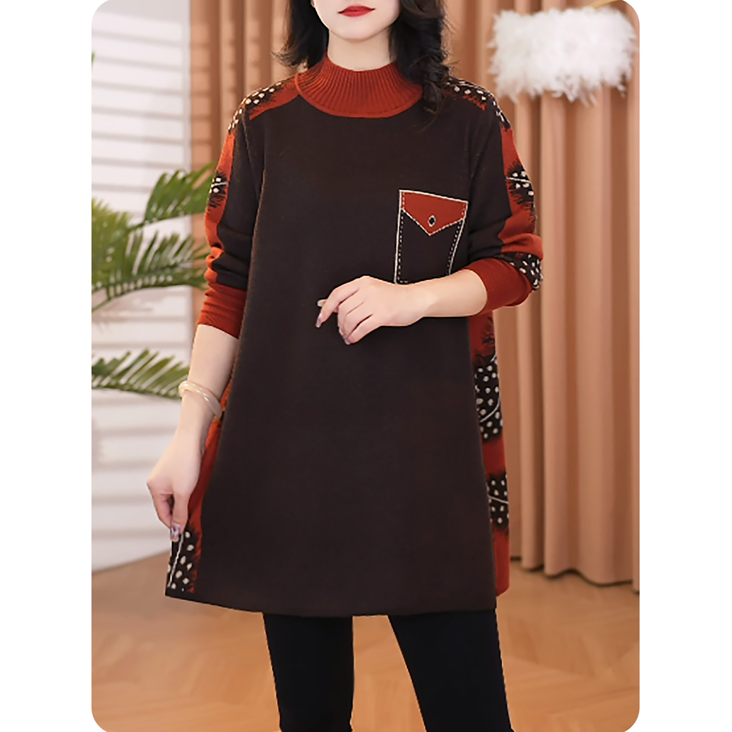 [DTS4]鸿/羽时尚女士毛衫上衣洋气长袖显瘦大码女装4S0225299