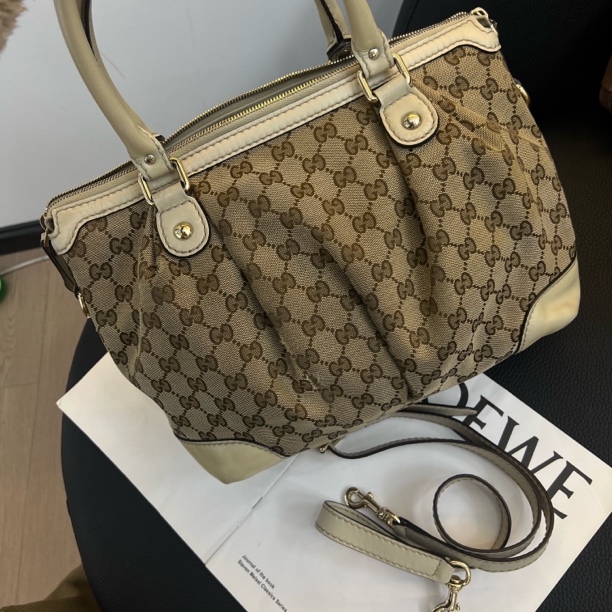 90新 GUCCI/古驰 大麦中古/gucci老花手提斜挎托特/