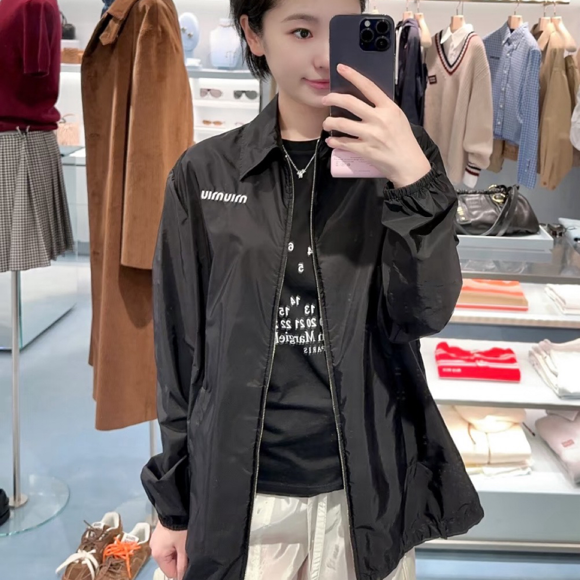 99新 MIU MIU/缪缪 黑色尼龙夹克外套 38码 03015