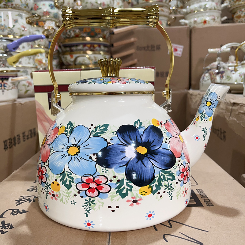 4.5升平底壶千娇搪瓷壶家用烧水壶大容量凉水壶电磁炉燃气煤气用