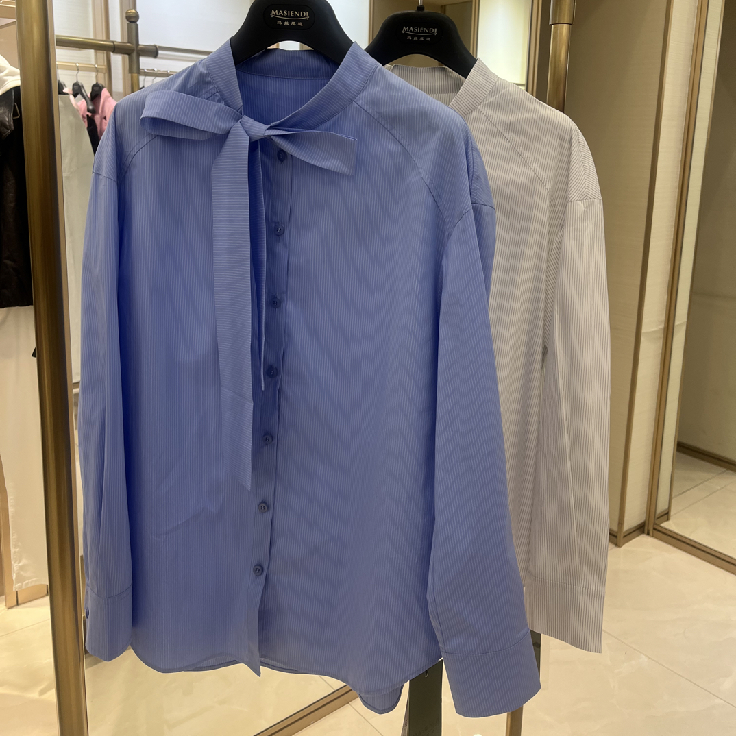 立领系带蝴蝶结长袖衬衫女法式高级感春款宽松上衣