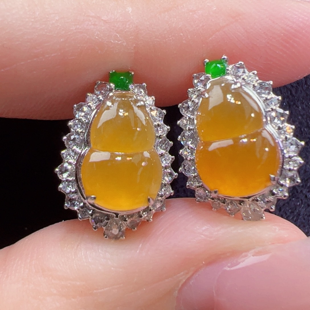 翡翠18K金镶嵌耳饰耳包