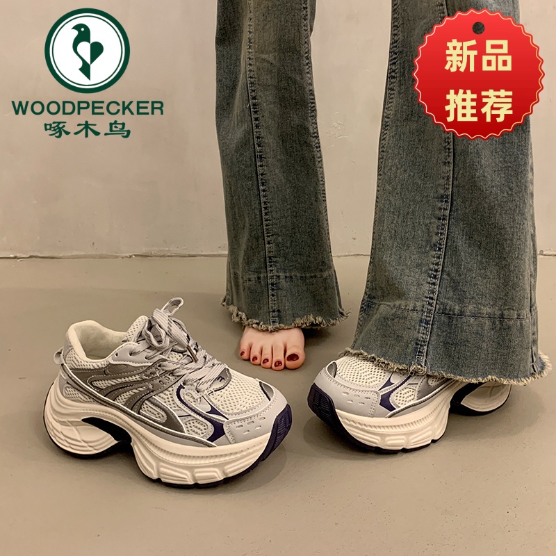 啄木鸟老爹鞋女2025秋季新款厚底增高秋款显脚小运动鞋爆款休闲鞋