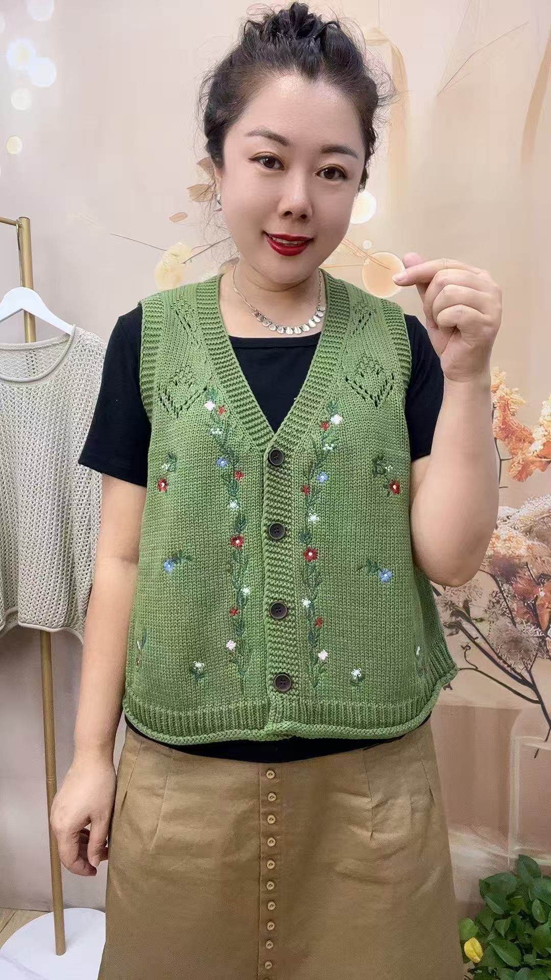 纯棉针织宽松遮肉开衫马甲