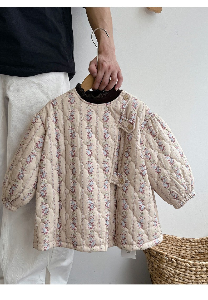多款冬季新款女童拼接碎花布菱格棉服中小童韩版网红洋气外套棉衣